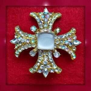 Crystal Encrusted Cross Brooch Art Deco Designed